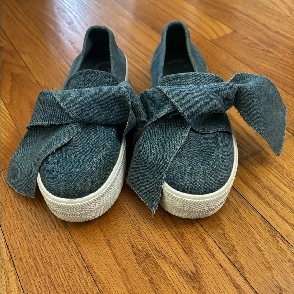 G by Guess Slip On Shoes Women’s 8.5M Blue Denim Sneakers Platform With Bow